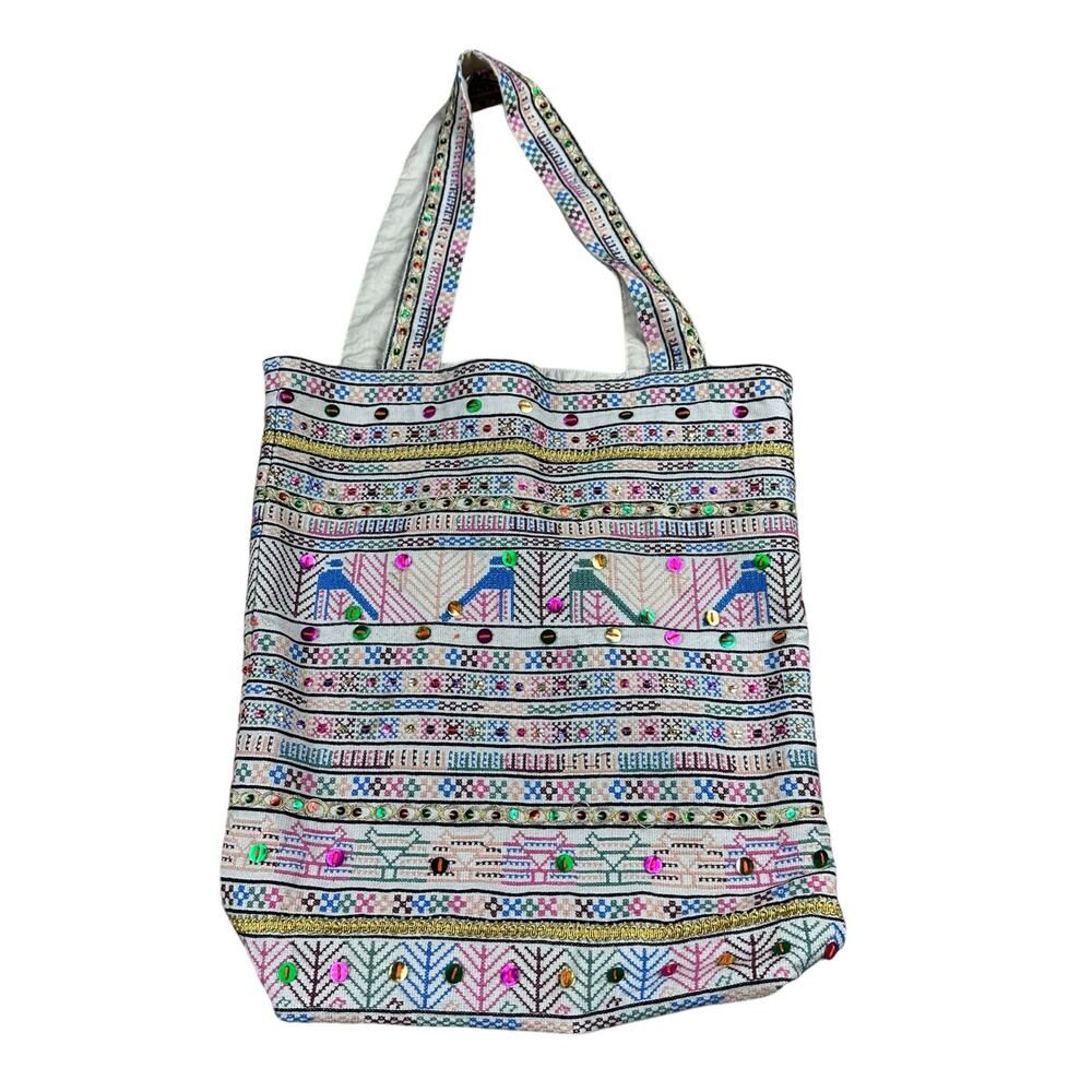 ANTHROPOLOGIE Paul & Joe Sister‎ Embroidered Sequin Colorful Tote Bag
